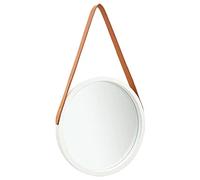 Ziaphsol Miroir mural avec ceinture, 40 cm, rond, blanc, cadre en bois de paulownia et sangles en cuir synthétique, surface miroir pour couloir, chambre à coucher, salon, look décoratif vintage