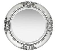 Ziaphsol Miroir mural baroque argenté rond 50 cm avec cadre en bois et bord biseauté pour salle de bain, couloir, couloir, chambre et dressing, miroir décoratif à monter