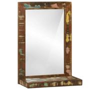 Ziaphsol Miroir mural de salle de bain avec étagère, marron, 50 x 22 x 70 cm, bois massif recyclé, miroir plat, pour couloir, entrée, miroir de maquillage pour cosmétiques