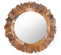 Ziaphsol Miroir mural rond de 60 cm en teck massif avec cadre en pétale, crochet monté, pour salle de bain, chambre à coucher, salon, couloir, vestiaire, couloir, design rustique