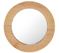 Ziaphsol Miroir mural rond en teck - 40 cm - Cadre en teck massif avec verre - Avec crochets de montage - Pour miroir de salle de bain, miroir de couloir, garde-robe et dressing quotidien