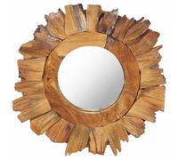 Ziaphsol Miroir mural rond en teck de 40 cm avec cadre en forme de pétale en verre, crochet à monter, miroir pour couloir, chambre à coucher, salon, salle de bain, décoration et utilisation