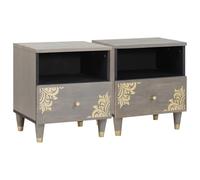 Ziaphsol Modern 2 Drawer Bedside Table in Grey with Hand-Painted Finish 40 x 33 x 46 cm Made of Mango Wood with Brass Accents Suitable for Bedroom Lounge Or Dresser