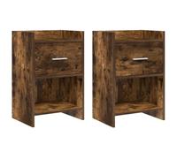 Ziaphsol Modern 2 Piece Nightstand Set in Smoked Oak with Drawer and Shelf for Bedroom Lounge Or Dormitory Durable Wooden Engineering Compact Storage Furniture for Adults and Kids