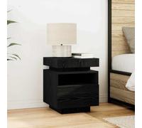 Ziaphsol Modern Bedside Table with Drawer and LED Lighting in Black Oak 40 x 39 x 48.5 cm Durable Engineered Wood with USB Port for Bedroom Living Room Or Dorm Room Decor