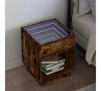 Ziaphsol Modern Bedside Table with Infinite LED Mirror Chêne Brown 40x40x50 cm Durable Wood and Glass Nightstand with USB Port for Bedroom Living Room Decor