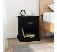 Ziaphsol Modern Black Bedside Table 39x39x47.5 cm Engineered Wood with Drawer and Open Shelf Versatile nightstand for Bedroom Living Room Decor