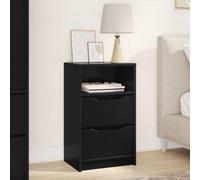 Ziaphsol Modern Black Bedside Table 40 x 30 x 67 cm Wooden Engineering Furniture with 2 Drawers and Shelf for Bedroom Living Room Compact Storage Solution