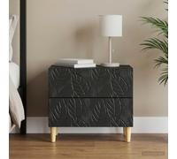 Ziaphsol Modern Black Bedside Table 62 x 34.5 x 48 cm Engineered Wood with Drawers Natural Eucalyptus Legs Versatile Bedroom Or Living Room Furniture