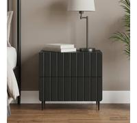Ziaphsol Modern Black Bedside Table 62 x 34.5 x 49.5 cm Wooden Engineering Nightstand with 2 Drawers for Bedroom Living Room Contemporary Home Decor