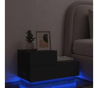 Ziaphsol Modern Black Bedside Table with LED Lights 70x36x40.5 cm Durable Engineered Wood Storage Drawer Niche for Bedroom Living Room Decor Furniture