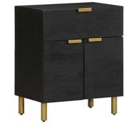 Ziaphsol Modern Black Engineered Wood Bedside Table 50x33x60 cm with Drawer and Cabinet for Bedroom Living Room Vintage Style Furniture with Stable Top and Wall mounting Option