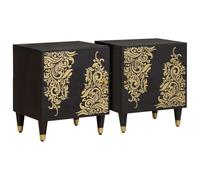 Ziaphsol Modern Black Mango Wood Bedside Cabinet with Door 40 x 33 x 46 cm for Bedroom Storage and Decor, Durable Scandinavian Style nightstand with Brass Handles, Ideal for Small Spaces