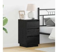 Ziaphsol Modern Black Oak Bedside Cabinet with Drawer 39 x 34.5 x 65 cm for Bedroom Nightstand Storage with USB Charging LED Lights Minimalist Scandinavian Style