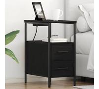Ziaphsol Modern Black Oak Bedside Table with Drawer Set of Two Compact Bedroom Furniture with Charging Station and Storage Ideal for Bedroom Decor and Organization