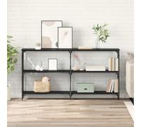 Ziaphsol Modern Black Oak Console Table 156cm Long with Steel Frame and Three Shelves for Hallway Living Room Or Entryway Durable Wood Engineering