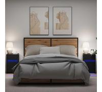 Ziaphsol Modern Black Oak LED Nightstand 2 Pieces with Drawer and Storage for Bedroom Living Room Scandinavian Style Durable Engineered Wood