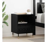 Ziaphsol Modern Black Oak Nightstand 40 x 35 x 50 cm Engineered Wood Bedroom Storage Cabinet with Drawer and Cubic Shelf for Living Room and Bedroom Decor
