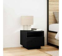 Ziaphsol Modern Black Oak nightstand with Drawer and LED Lighting 40 x 39 x 37 cm Bedroom Side Table with USB Port for Bedroom Living Room Or Dorm Decor