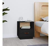Ziaphsol Modern Black Pine Wood Bedside Table 40x34x45 cm with Drawer and Open Storage for Bedroom Or Living Room Decor, Featuring Durable Top and Rustic Natural Grain Finish