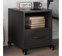 Ziaphsol Modern Black Steel Bedside Table 36x39x43.5 cm with Drawer and Storage Compartment for Bedroom Living Room Decor, Industrial Style, Easy to Move, with Handle