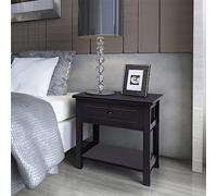 Ziaphsol Modern Black Wood Bedside Table with Drawer and Shelf for Bedroom Living Room Or Dormitory, Versatile Small Side Cabinet with Storage Space, Easy Assembly