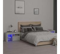 Ziaphsol Modern Concrete Gray Bedside Tables Set of 2 with RGB LED Lights 70x36.5x40 cm Durable Engineered Wood Bedroom Nightstands with Storage and USB Port for Living Room and Bedroom