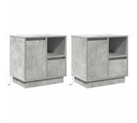 Ziaphsol Modern Gray Concrete Finish Bedside Cabinet 2 Piece Set 50 x 34.5 x 50 cm with LED USB Lighting Storage Door Shelves for Bedroom Interior Decor