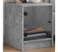 Ziaphsol Modern Gray Concrete Finish Bedside Tables with Glass Doors 2 Pack 35x37x42 cm for Bedroom Living Room Vintage Industrial Style with Storage and Stable Surface