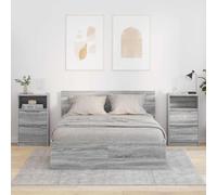 Ziaphsol Modern Gray Sonoma Bedside Table with Two Drawers and Shelf 40 x 30 x 67 cm Durable Wooden Nightstand for Bedroom Living Room Small Space Storage