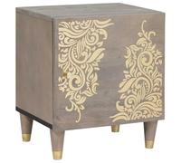 Ziaphsol Modern Grey Bedside Cabinet with Door Made of Solid Mango Wood Featuring Brass Handles 40 x 33 x 46 cm Ideal for Bedroom Decor Storage and Organization Durable Furniture