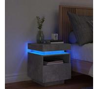 Ziaphsol Modern Grey Concrete Finish Bedside Table with LED Lights 40x39x48.5 cm for Bedroom Decor Storage Nightstand with USB Port Durable Wood and Metal Design