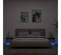 Ziaphsol Modern Grey Concrete Finish Bedside Tables with RGB LED Lights 2 Pack Durable Engineered Wood Nightstands with Storage for Bedroom Lounge Or Dorm Room