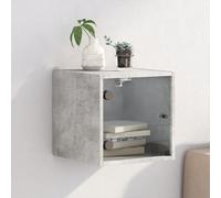 Ziaphsol Modern Grey Concrete Glass Door Wall-Mounted Bedside Table 35x37x35 cm with Storage Shelf and Stable Top for Bedroom Living Room Dormitory Adult Child Furniture