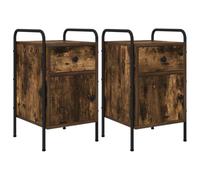 Ziaphsol Modern Industrial Oak Bedside Table Set with Reversible Door and Adjustable Legs 2-Piece Compact nightstands for Bedroom Lounge Or Living Room Decor