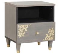 Ziaphsol Modern Mango Wood Bedside Cabinet Gray 40 x 33 x 46 cm with Drawer Shelf Brass Knobs for Bedroom Living Room Compact Storage Furniture
