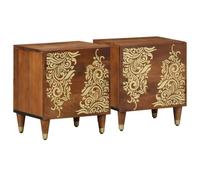 Ziaphsol Modern Mango Wood Bedside Cabinet with Door 2 Pieces in Honey Brown 40 x 33 x 46 cm for Bedroom Living Room Storage Nightstand