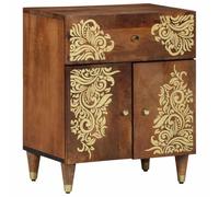Ziaphsol Modern Mango Wood Bedside Cabinet with Door 50 x 33 x 60 cm Brown Honey Finish Durable Scandinavian Style with Drawer and Brass Handles for Bedroom Living Room