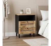 Ziaphsol Modern Mango Wood Bedside Table with Black Brass Handles 50 x 33 x 60 cm for Bedroom Nightstand Storage with Drawer and Niche in Scandinavian Vintage Style