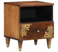 Ziaphsol Modern Mango Wood Bedside Table with Drawer and Shelf in Honey Brown 40 x 33 x 46 cm for Bedroom Living Room Nightstand with Brass Buttons and Durable Finish