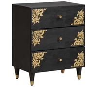 Ziaphsol Modern Mango Wood Nightstand Black 50 x 33 x 62 cm with Drawer and Brass Handles for Bedroom Storage and Contemporary Decor