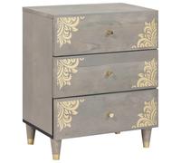 Ziaphsol Modern Mango Wood Nightstand in Grey 50 x 33 x 62 cm with Brass Handles and Door Storage for Bedroom, Living Room, Or Dormitory, Durable Scandinavian Style Furniture