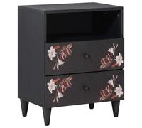 Ziaphsol Modern Multicolored Bedside Table with Drawer 50 x 33 x 60 cm Made of Solid Mango Wood with Floral Motif and Brass Handles Ideal for Bedroom Decor and Small Space Storage