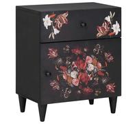 Ziaphsol Modern Multicolored Bedside Table with Drawer 50 x 33 x 60 cm Wooden Mango Solid Material Bedroom Nightstand with Floral Pattern and Brass Knob for Bedroom Living Room Dormitory