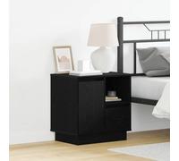Ziaphsol Modern Nightstand with Drawer in Black Oak 50 x 34.5 x 50 cm Durable Wooden End Table with USB LED Light Storage Compartment Suitable for Bedroom Lounge Or Living Room