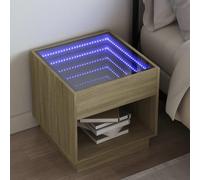 Ziaphsol Modern Oak Finish Bedside Table with LED Infinity Mirror 50x50x50 cm Suitable for Bedroom Living Room Decor Scandinavian Style Durable Engineered Wood Furniture