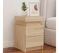 Ziaphsol Modern Oak nightstand with LED Lights 35x39x55 cm Storage Shelf USB Connector Bedroom Side Table Furniture for Living Room Bedroom Decor AU