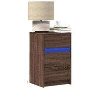 Ziaphsol Modern Scandinavian Bedside Table with LED RGB Lights chêne Marron Wood Engineered Material for Bedroom Or Living Room with Drawer and Wall Mount Option