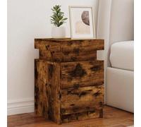 Ziaphsol Modern Scandinavian Bedside Tables with Adjustable LED RGB Lights 2 pcs in Smoked Oak Finish 35x39x55 cm for Bedroom Living Room Decor and Storage