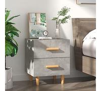 Ziaphsol Modern Scandinavian Grey Concrete Nightstand 40x35x47.5 cm with Wooden Eucalyptus Legs and Two Drawers for Bedroom Living Room Home Decor